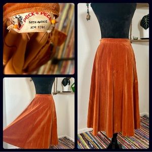 Peck & Peck Vintage Rust Orange Velvet Skirt 50s-60s Small
